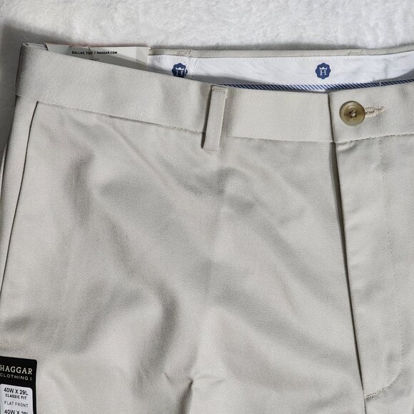 Haggar Men's Work To Weekend Khaki Flat Front Pant Classic Fit 40W X 29L - Picture 7 of 12